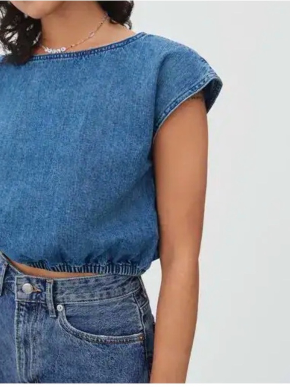 Everlane “The Bubble Top” Denim Cropped Shirt Sleeveless Organic Cotton Sz XS